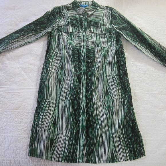 Derek Lam Design Nation Dress M Shirt Green Woodgrain Print NO BELT - Picture 2 of 9